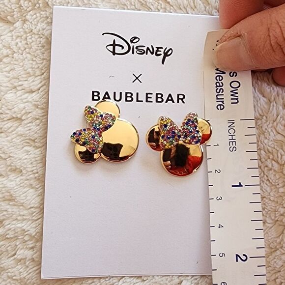 NEW Disney X Baublebar Gold Rainbow Rhinestone Minnie Mouse Earrings - Picture 5 of 5